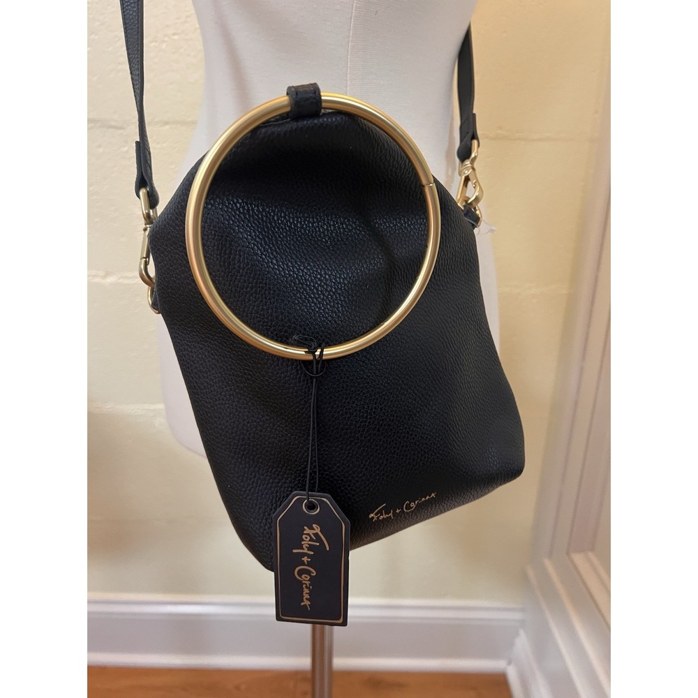 NWT Foley + Corinna Hygge Tower Sm Gold Ring Bag‎ Black Faux Leather Crossbody